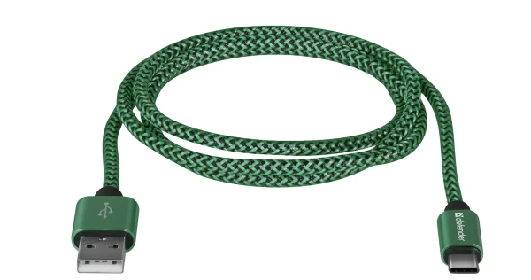 Кабель Defender USB09-03T PRO USB2.0 (m)-Type-C (m) 1.0м 2.1A зеленый