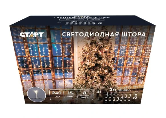 Гирлянда Старт НГ 240LED 3*2м занавес 8 режимов