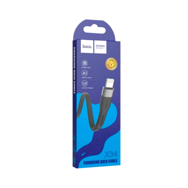 Кабель HOCO X34 USB (m)-Lightning (m) 1.0м 2.4A силикон черный (1/31/310)