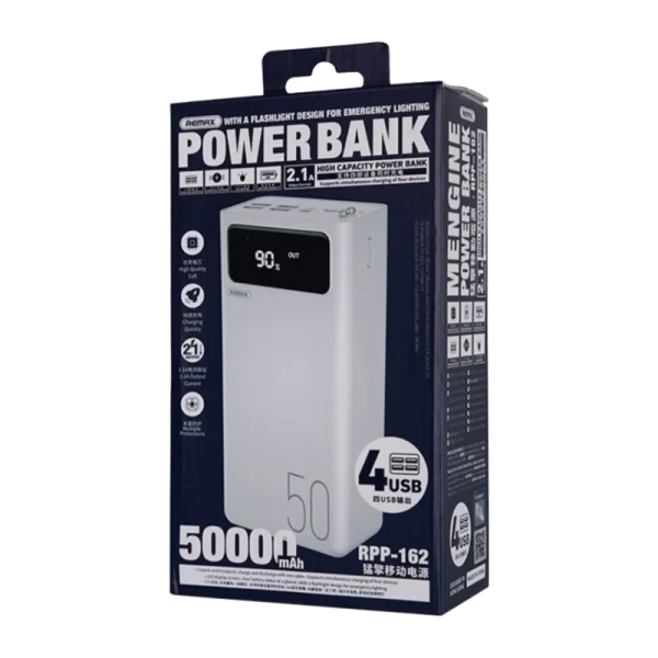Внешний аккумулятор Remax RPP-162 50000mAh 2.0A 4USB/Lightning/Type-C белый (1/18)