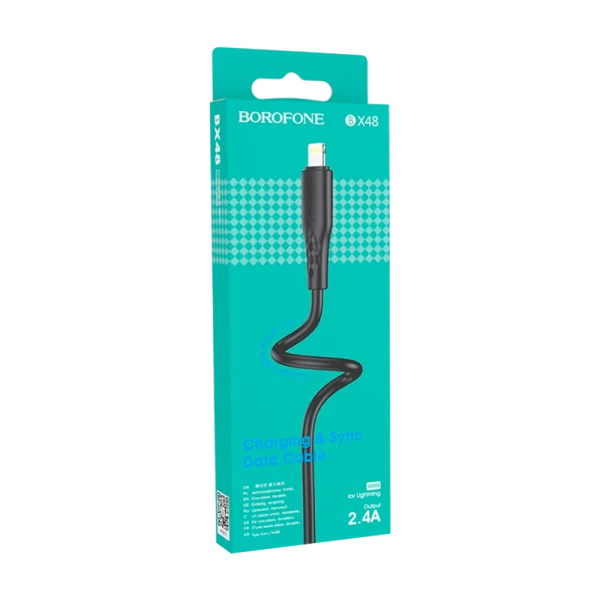 Кабель Borofone BX48 USB (m)-Lightning (m) 1.0м 2.4A ПВХ черный (1/360)
