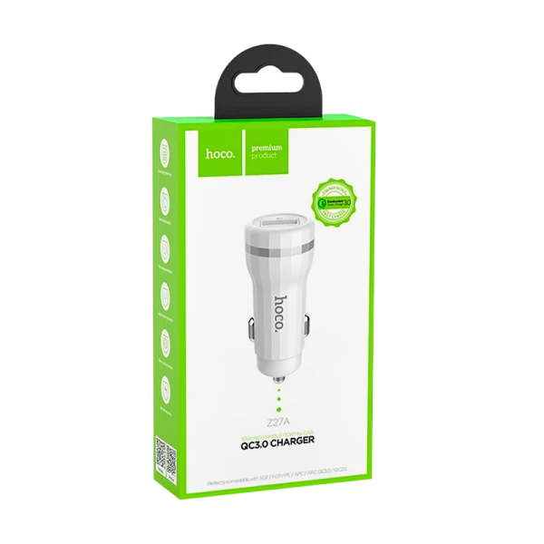 Автомобильное З/У HOCO Z27A 1USB 3.0A белый (1/10/100)