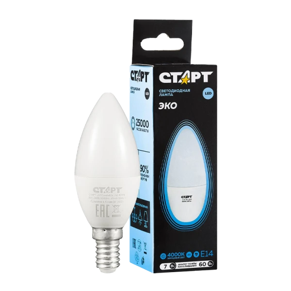 Лампа светодиодная Старт B35 E14 7W 4000К 220V свеча Black матовая (1/10/100)
