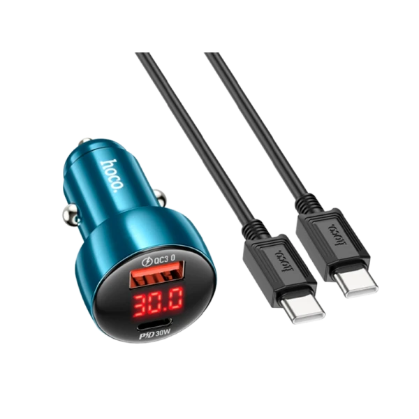 Автомобильное З/У HOCO Z50 1USB/Type-C 48W с кабелем Type-C-Lightning синий (1/12/120)