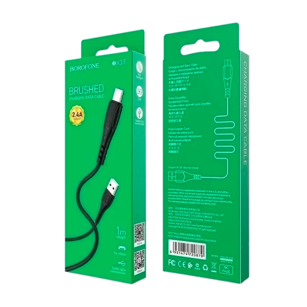 Кабель Borofone BX37 USB (m)-Type-C (m) 1.0м 3.0A ПВХ черный (1/360)
