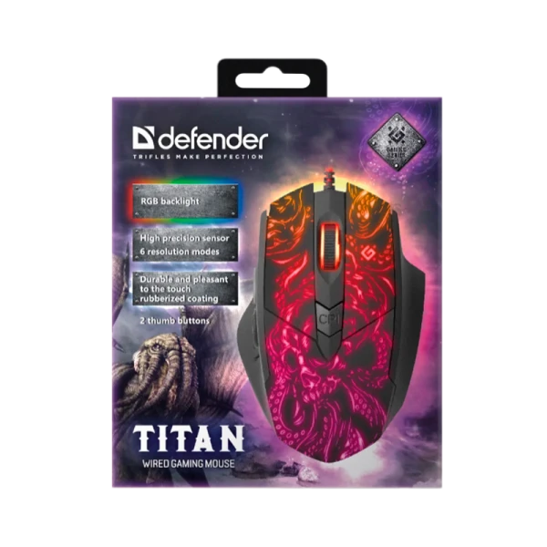 Мышь проводная Defender GM-650L Titan игровая USB RGB красный (1/40)