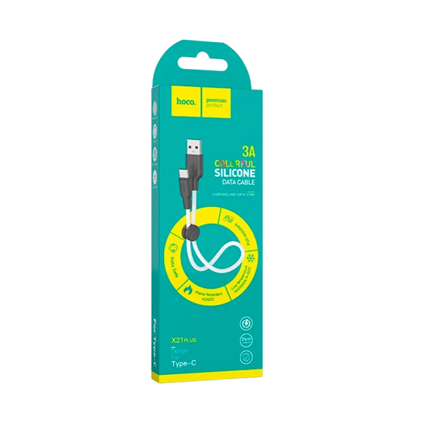 Кабель HOCO X21 Plus USB (m)-Type-C (m) 0.25м 2.4A силикон черный белый (1/30/300)