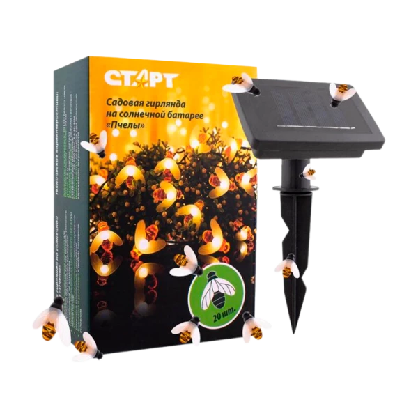 Фонарь садовый Старт Пчёлы 1W 20LED от солнечной батареи IP44 черный (1/24)