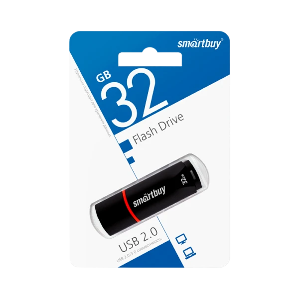 Флеш-накопитель Smartbuy Crown Compact 32GB USB2.0 пластик черный