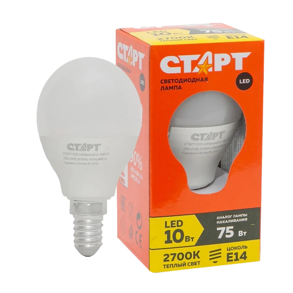 Лампа светодиодная Старт G47 E14 10W 2700К 220V шар Eco матовая (1/10/100)