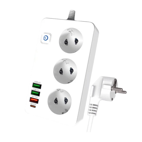 Сетевой фильтр Live Power LP SF301 3р.С/З 10A 3USB A+C Gan 45W с выкл. 2.0м белый (1/30)