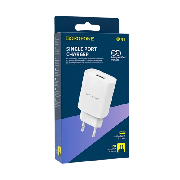 Сетевое З/У Borofone BN1 1USB 2.1A белый (1/35/140)