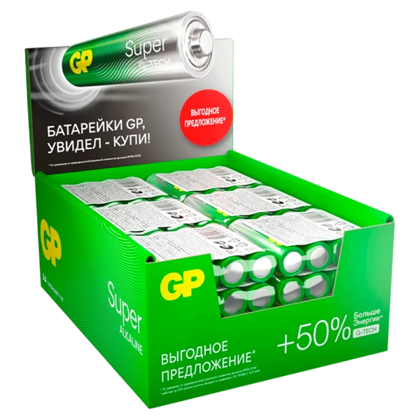 Батарейка GP Super G-Tech LR6 AA Shrink 4 Alkaline 1.5V (4/96/384) R