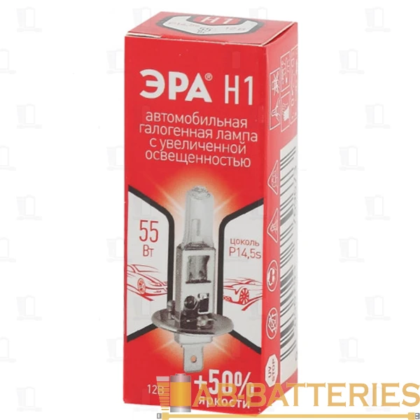 Лампа галогенная ЭРА H1 P14.5s 55W 12V головной свет (ближний/дальний), противотуманные огни (1/100/