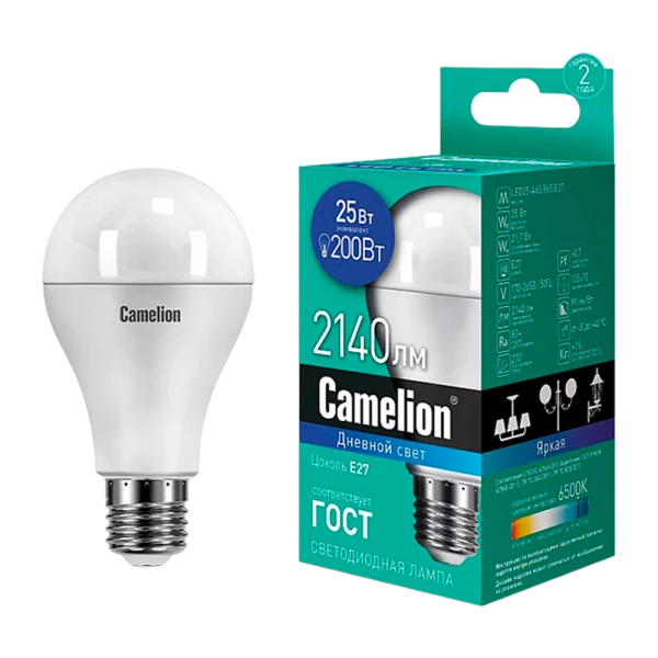 Лампа светодиодная Camelion A65 E27 25W 6500К 170-265V груша матовая (1/10/100)
