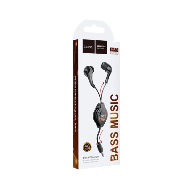 Наушники внутриканальные HOCO M68 с автосмоткой черный (1/31/310)