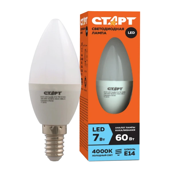 Лампа светодиодная Старт B35 E14 7W 4000К 220V свеча Eco матовая (1/10/100)