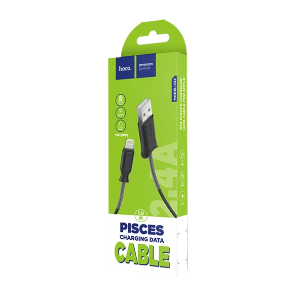 Кабель HOCO X24 USB (m)-Lightning (m) 1.0м 2.4A TPE черный (1/31/310)