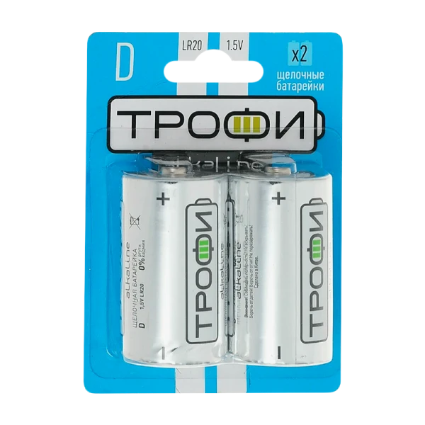 Батарейка Трофи LR20 D BL2 Alkaline 1.5V (2/12/96/3168)