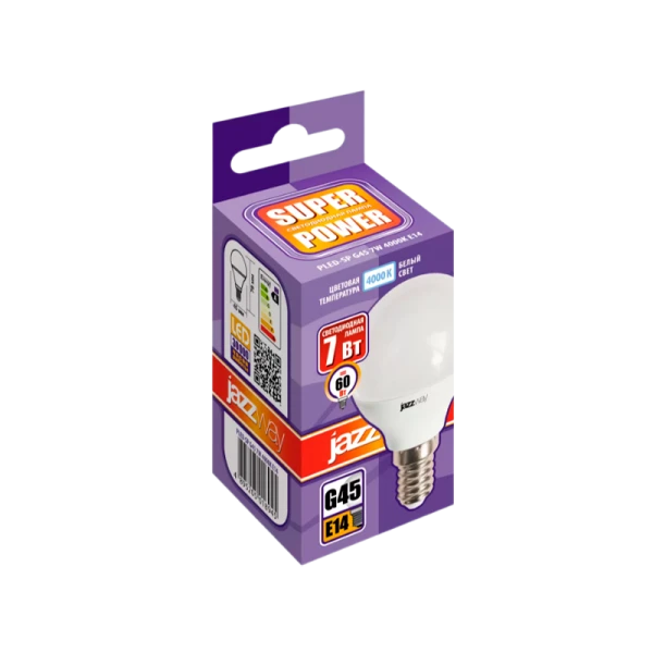 Лампа светодиодная JAZZway G45 E14 7W 4000К 230V шар матовая (1/10/100)