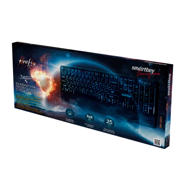 Клавиатура проводная Smartbuy 325 Firefly классическая USB 1.5м черный (1/10)