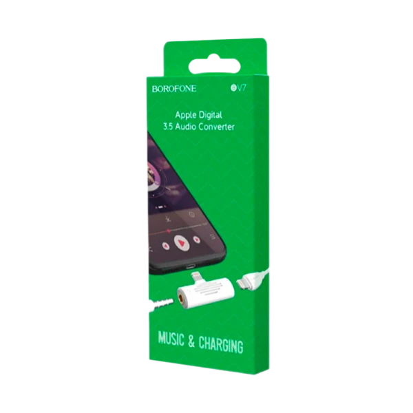 Переходник AUX Borofone BV7 Jack 3.5mm (f)-Lightning (m)/Lightning (f) пластик белый (1/72/288)