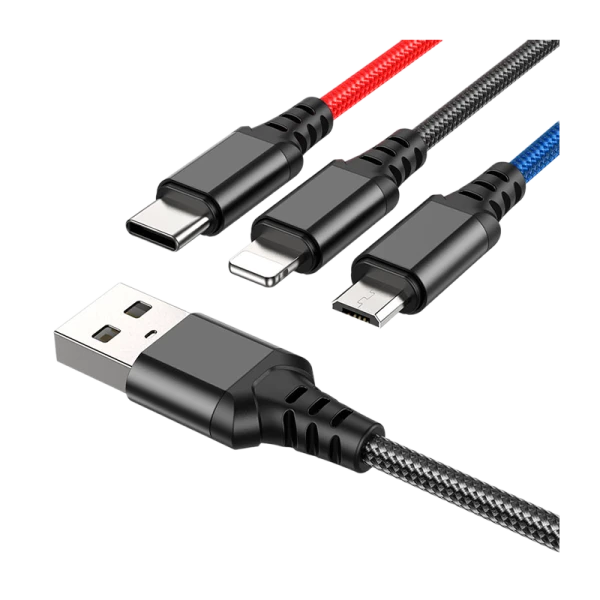 Кабель HOCO X76 USB (m)-2хType-C/Lightning/microUSB (m) 1.0м 2.0A нейлон ассорти (1/31/310)