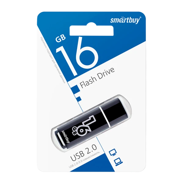Флеш-накопитель Smartbuy Glossy 16GB USB2.0 пластик черный