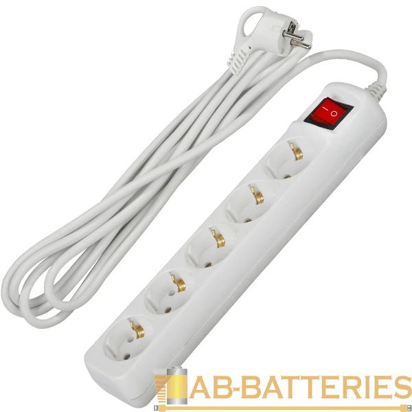 Удлинитель ЭРА UX 5р.С/З 10A 3.0м с выкл. белый (1/5)