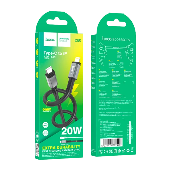 Кабель HOCO X85 Lightning (m)-Type-C (m) 1.0м 20W TPE черный (1/35/350)