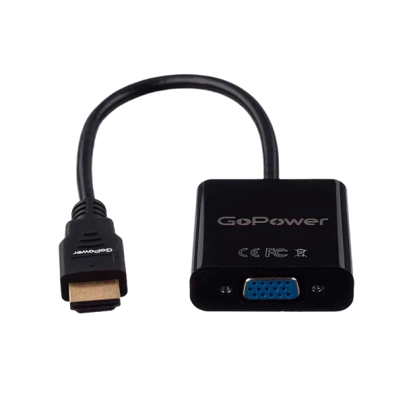 Переходник GoPower HDMI (m)-VGA (f) с питанием со звуком черный Premium Zip-Lock c подвесом (1/200)