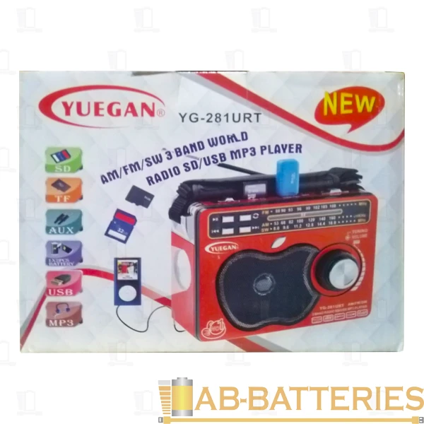 Радиоприемник YUEGAN YG-281URT пластик microSD USB/Jack3.5 красный (1/40)