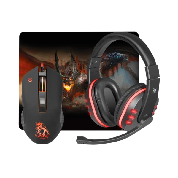 Набор мышь+коврик+наушники проводной Defender MHP-006 Devourer игровой черный (1/20)