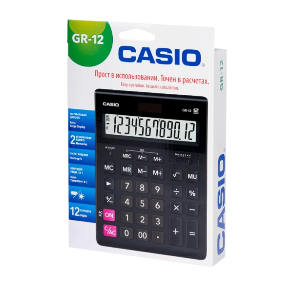 Калькулятор полноразмерный Casio GR-12 12-разрядный для бухгалтеров черный (1/10/40)