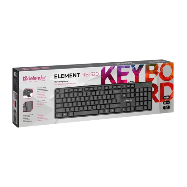 Клавиатура проводная Defender HB-520 Element классическая USB 1.5м черный (1/20)