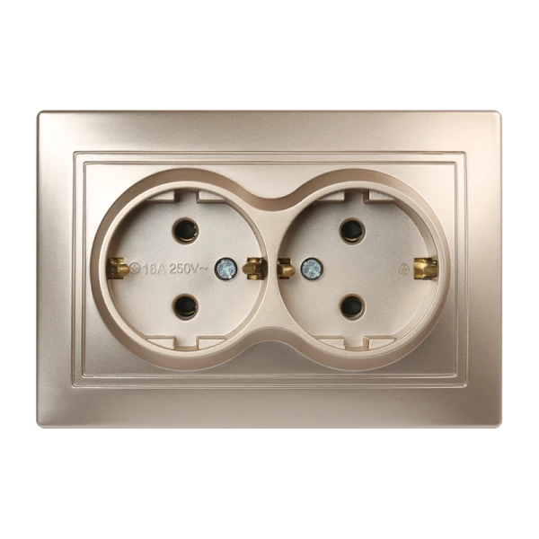 Розетка Smartbuy 2-местная с заземлением 16А шампань, "Венера"