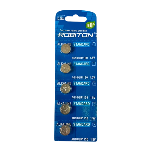 Батарейка ROBITON STANDARD R-AG10-0-BL5 (0% Hg) AG10 LR1130 389 189 LR54 BL5