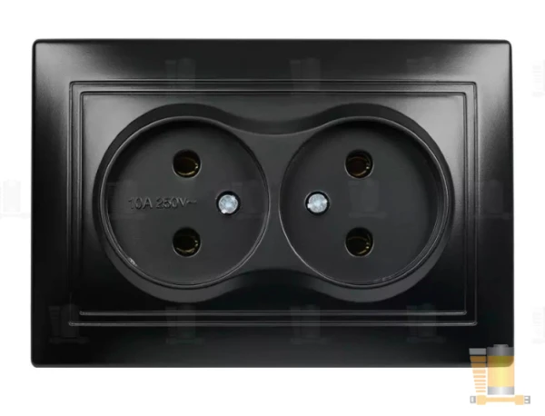 Розетка Smartbuy 2-местная без заземления 10А черная, "Венера"