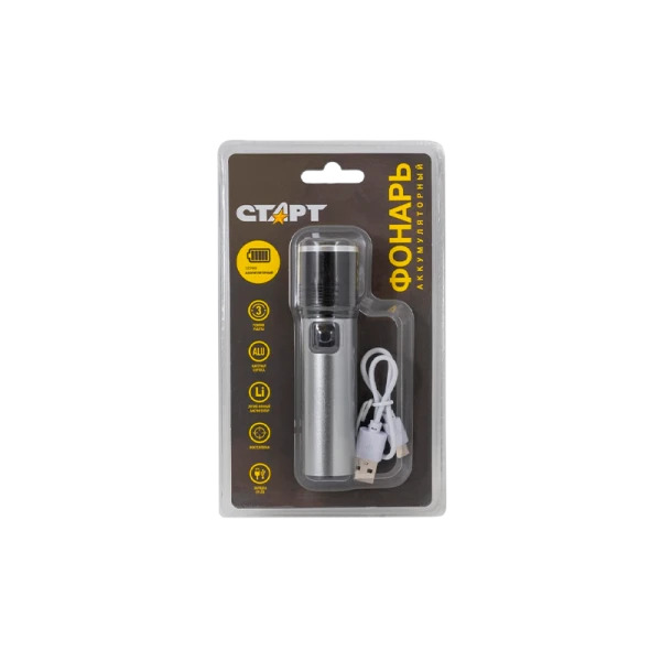 Фонарь светодиодный Старт LHE 516-C1 LED от аккумулятора USB 3 режима серебряный