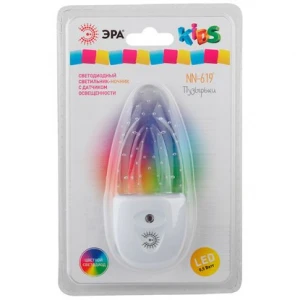Ночник ЭРА NN-618 1LED 0.5W 220V в розетку с фотосенсором белый (1/12)