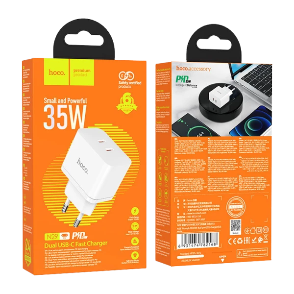 Сетевое З/У HOCO N29 2Type-C 35W белый (1/13/130)