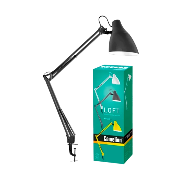 Светильник настольный Camelion KD-335 40W 230V E27 струбцина серый (1/12)
