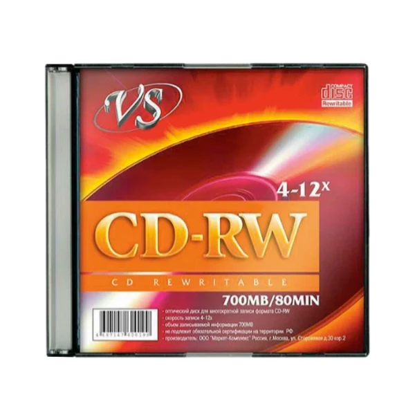 Диск CD-RW VS 700MB 4-12x 5шт. SlimCase (5/200)