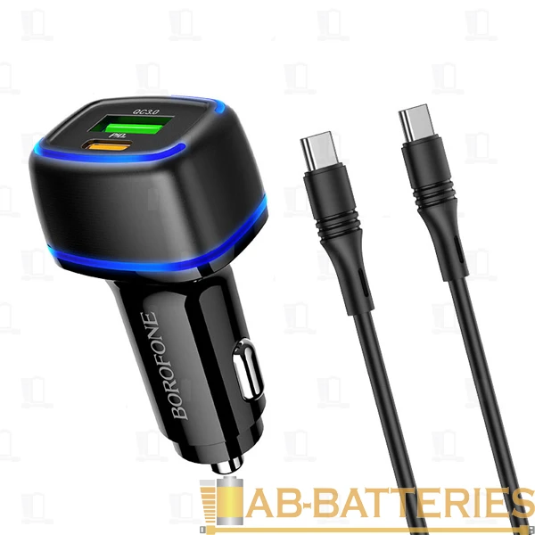 Автомобильное З/У Borofone BZ14A 1USB/Type-C 3.0A 20W QC3.0 с кабелем Type-C-Type-C черный (1/42/168