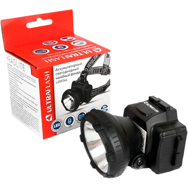 Фонарь налобный Ultraflash LED5366 0.5W 1LED 2 режима черный (1/5/100)
