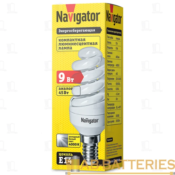 Лампа люминесцентная Navigator SF10 E27 25W 4000К 220-240V спираль (1/12/108)
