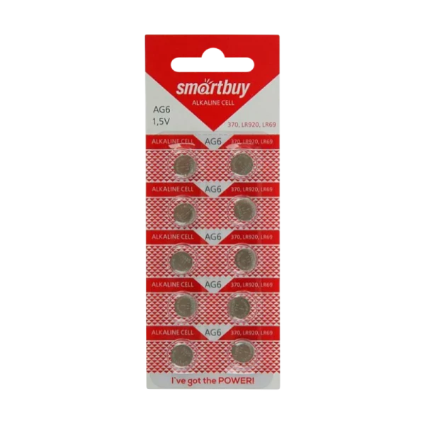 Батарейка Smartbuy G6/LR920/LR69/371A/171 BL10 Alkaline 1.5V (10/100/2000)