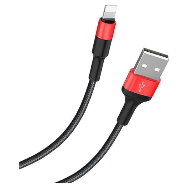 Кабель HOCO X26 USB (m)-Lightning (m) 1.0м 2.0A нейлон черный красный (1/30/300)