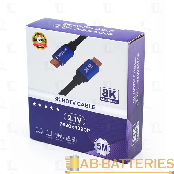 Кабель Atcom HIGH speed HDMI (m)-HDMI (m) 5.0м нейлон ver.2.1 8K синий в коробке (1/50)