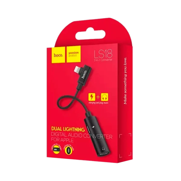 Переходник AUX HOCO LS18 Jack 3.5mm (f)-Lightning (m)/Lightning (f) силикон угловой серый (1/20/160)